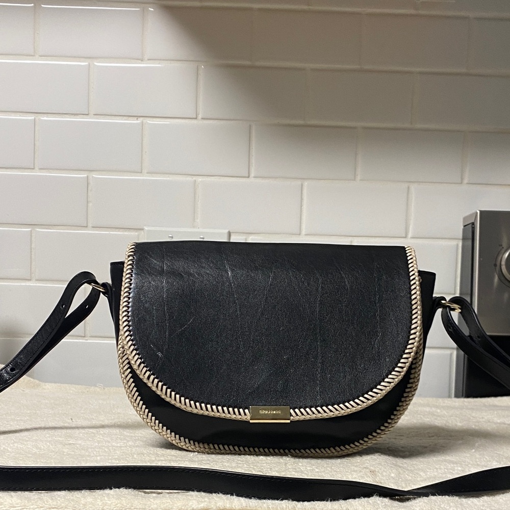 Brahmin Black and Cream leather Crossbody Bag